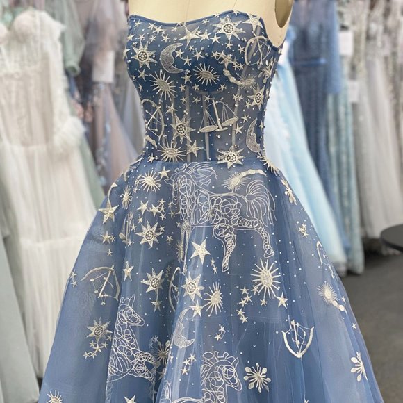 BLUE CONSTELLATION DREAM SWEETHEART EMBROIDERED TULLE BALLGOWN CORSET BACK A0890 - Picture 6 of 11